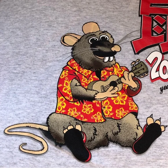 2008 Year of the Rat Hawaiian Ukulele & Slippahs - Gray Shirt - Large NWOT - Picture 8 of 13